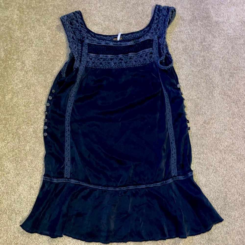 Free People Boho Top Button and crochet accents
